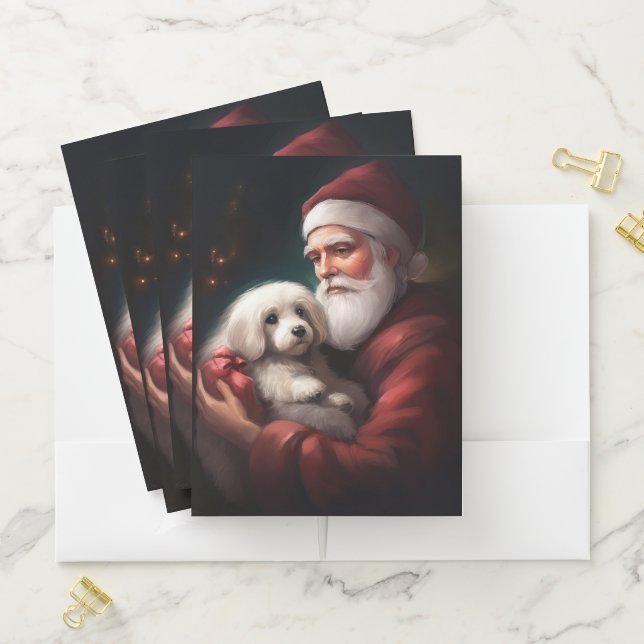 Cotton De Tulear With Santa Claus Christmas Pocket Folder (In Situ)
