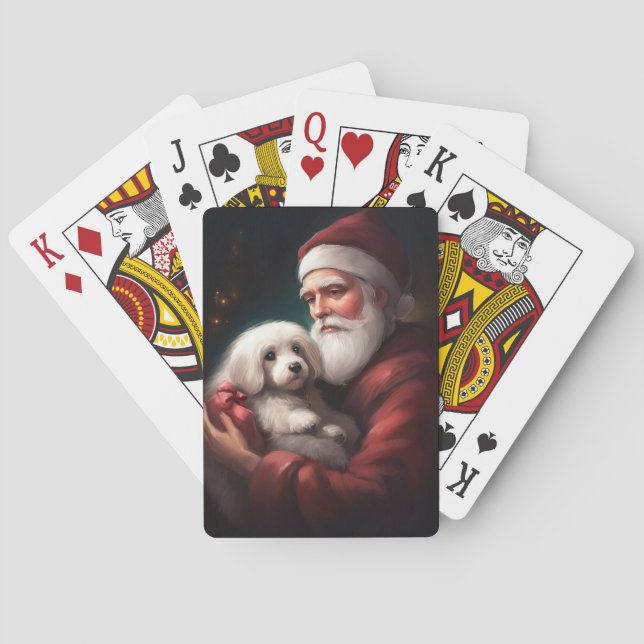 Cotton De Tulear With Santa Claus Christmas Poker Cards (Back)