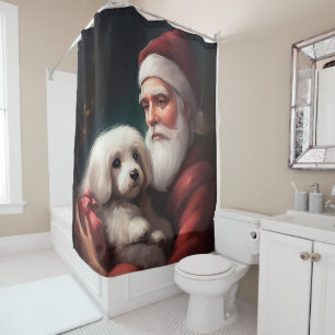 Cotton De Tulear With Santa Claus Christmas Shower Curtain