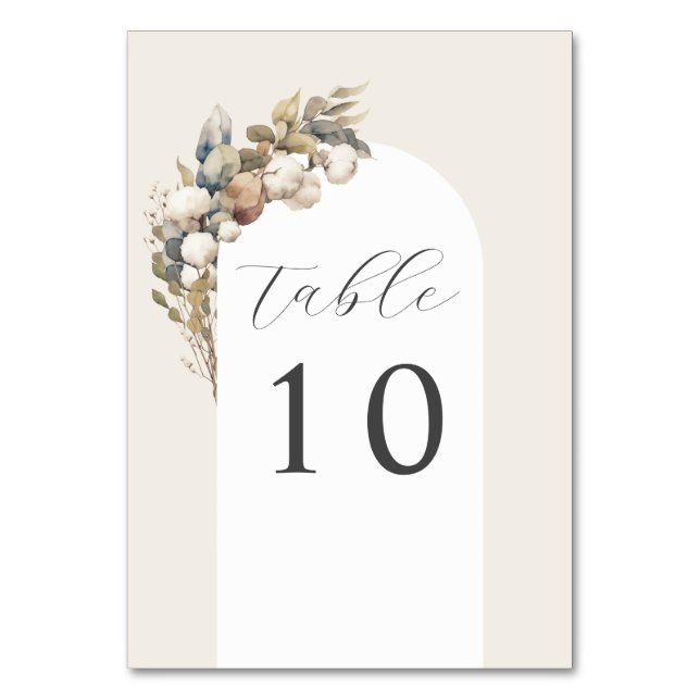 cotton & eucalyptus bohemian arch wedding table number (Front)
