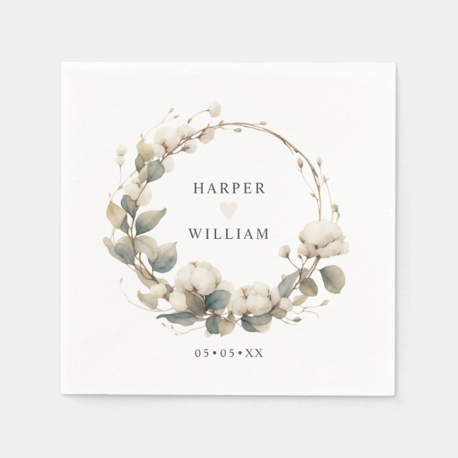 Cotton & Eucalyptus hoop wedding Napkins (Front)