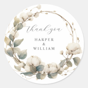 cotton & eucalyptus thank you wedding classic round sticker