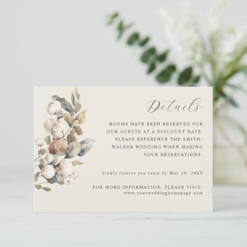 Cotton  Eucalyptus wedding details card