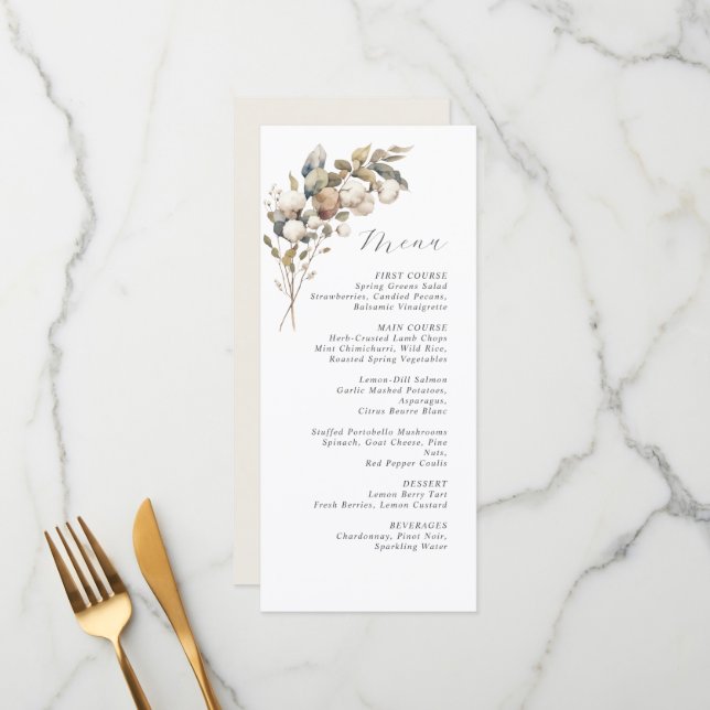cotton & eucalyptus wedding menu (Front/Back In Situ)