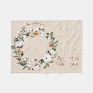 Cotton Eucalyptus Wreath Monthly Baby Milestone Fleece Blanket