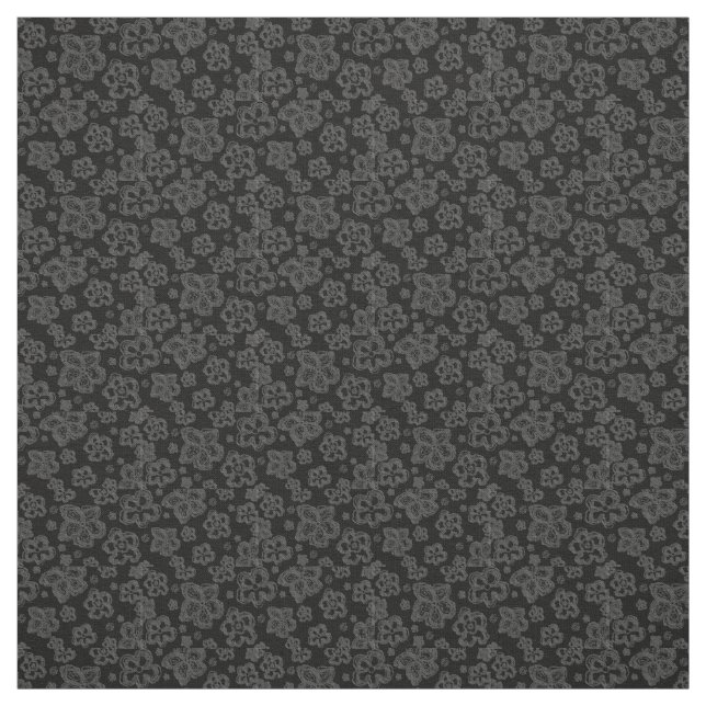 Cotton Fabric black gray floral custom (Swatch)
