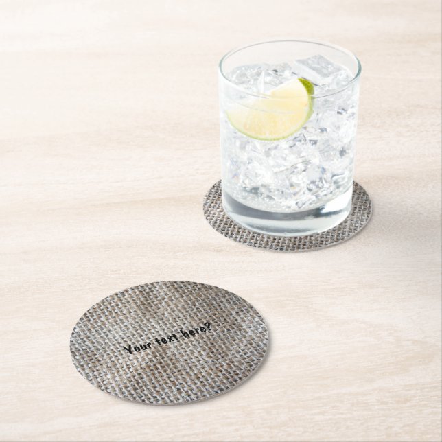 Cotton Fabric Linen Gray Burlap Natural Pattern Round Paper Coaster (Insitu)