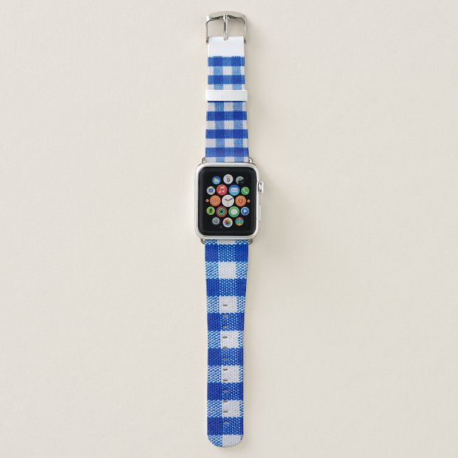 cotton fabric texture blue checkered apple watch band (Front)