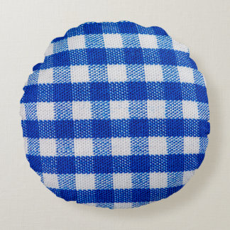 cotton fabric texture blue checkered round pillow