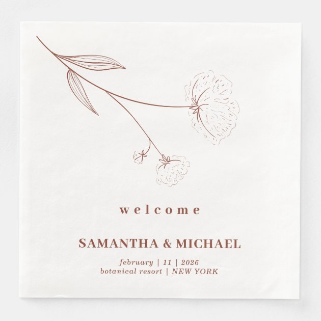 Cotton Floral Terracotta Boho Welcome Wedding Paper Dinner Napkins