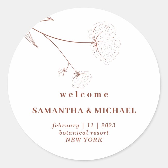 Cotton Floral Terracotta Indie Welcome Wedding Classic Round Sticker