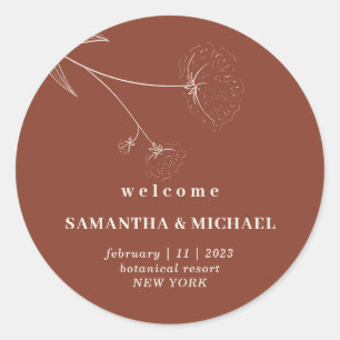 Cotton Floral Terracotta Indie Welcome Wedding day Classic Round Sticker