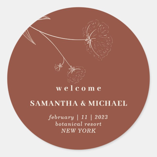 Cotton Floral Terracotta Indie Welcome Wedding day Classic Round Sticker