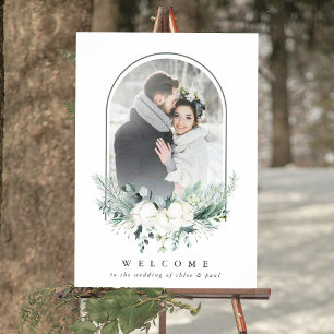 Cotton Flower Arched Frame Photo Wedding Welcome Poster