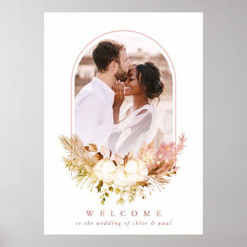 Cotton Flower Bouquet Photo Fall Wedding Welcome  Poster