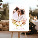 Cotton Flower Bouquet Photo Fall Wedding Welcome  Poster<br><div class="desc">This wedding welcome sign (poster) features your photo in an arched frame,  and a bouquet of cotton flowers with fall foliage. For more advanced customization of this design,  please click the BLUE DESIGN TOOL BUTTON. Matching items are also available.</div>