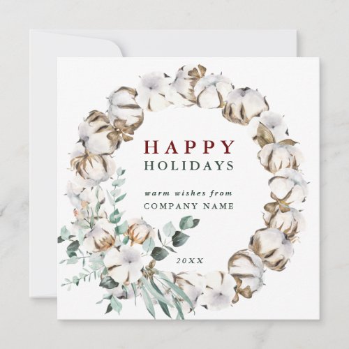 Cotton Flower Business Holiday Card with QR Code
