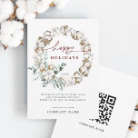 Cotton Flower Business Holiday Card with QR Code<br><div class="desc">Cotton Flower Wreath Business Holiday Card with QR Code (or Logo) on the Back. For more advanced customization of this design,  please click the BLUE DESIGN TOOL BUTTON.</div>