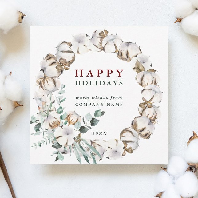 Cotton Flower Business Holiday Card with QR Code (Creator Uploaded)