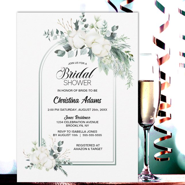 Cotton Flower Eucalyptus Arch Bridal Shower Invitation (Creator Uploaded)