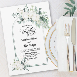 Cotton Flower Eucalyptus Arch Wedding Invitation