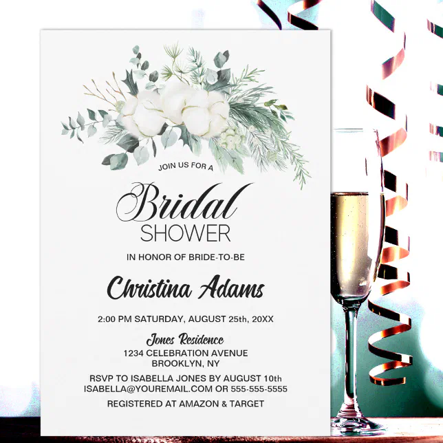 Cotton Flower Eucalyptus Bridal Shower Invitation Zazzle