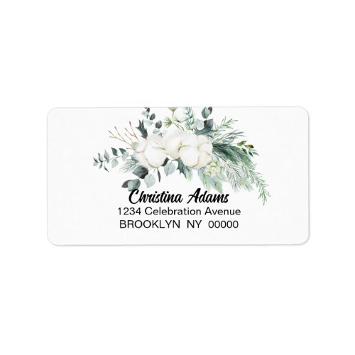 Cotton Flower Eucalyptus Wedding Address Label