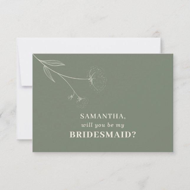 Cotton Flower Sage green Will you be my bridesmaid Invitation (Front)