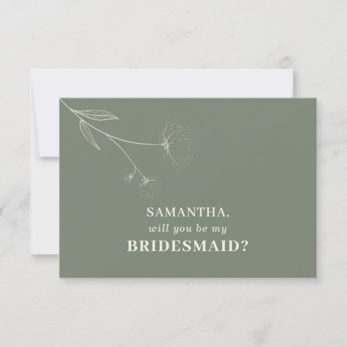 Cotton Flower Sage green Will you be my bridesmaid Invitation