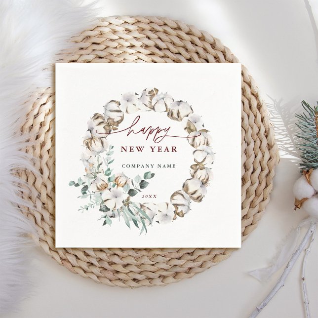 Cotton Flower Wreath Happy New Year Holiday Napkins (Creator Uploaded)