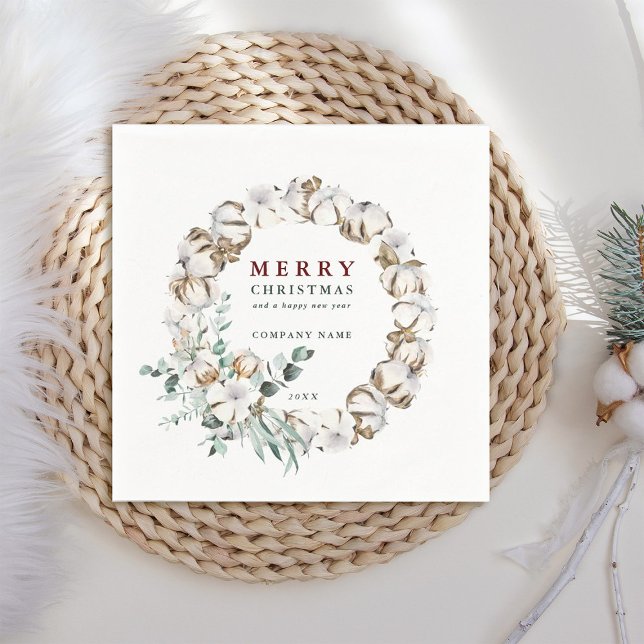 Cotton Flower Wreath Merry Christmas Holiday Napkins (Creator Uploaded)
