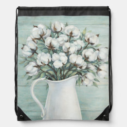 Cotton Flowers Farmhouse Drawstring Backpack