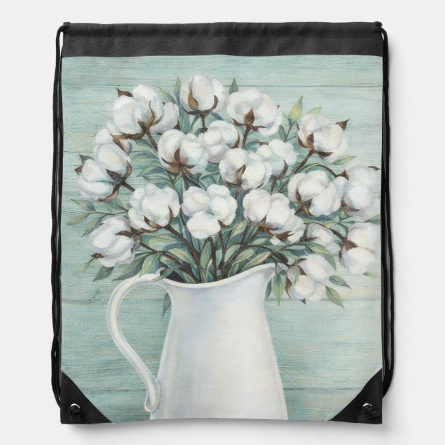 Cotton Flowers Farmhouse Drawstring Backpack (Front)