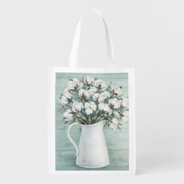 Cotton Flowers Farmhouse Reusable Grocery Bag