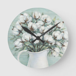 Cotton Flowers Farmhouse Rustic Wall Clock