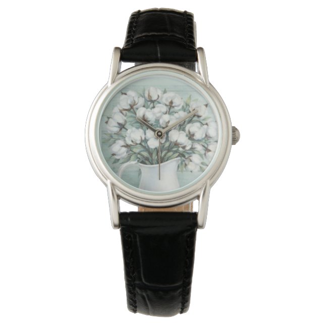 Cotton Flowers Farmhouse Rustic Watch (Front)