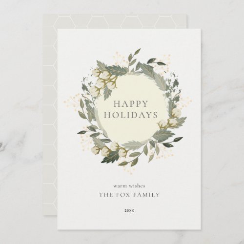 Cotton Garden Wreath Winter White Holiday Card