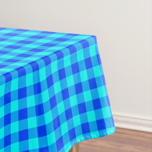 Cotton Gingham Plaid Texture | Blue Checkered Tablecloth (In Situ)