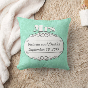 Cotton is the 2nd Wedding Anniversary Mint Damask Throw Pillow