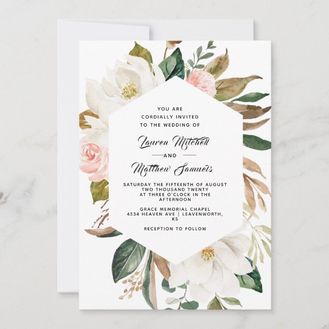 Cotton & Magnolia Wedding Invitation (Front)