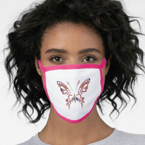 Cotton Pink face mask American Flag Butterfly