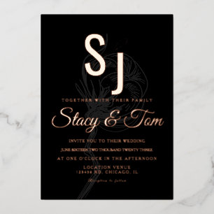 Cotton Plant Ampersand Pressed  Black Foil Invitation