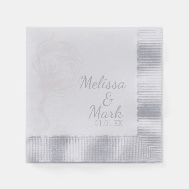 Cotton Plant Botanical Monogram Silver Napkins (Front)