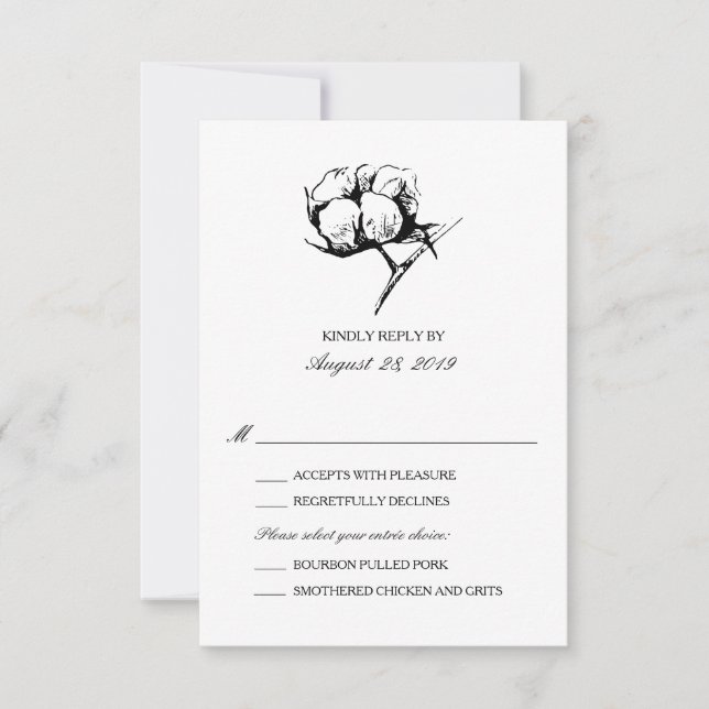 Cotton Plant Etching | Wedding RSVP (Front)