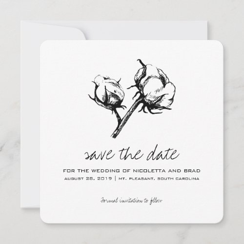 Cotton Plant Etching  Wedding Save the Date