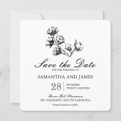Cotton Plant Etching  Wedding Save the Date