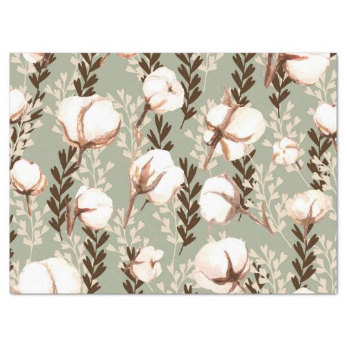 Cotton Plant Pattern Green Tissue Paper