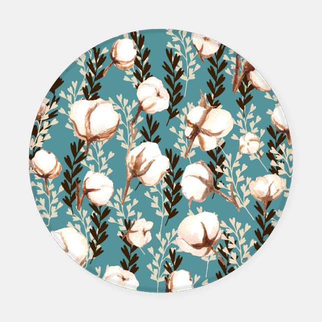 Cotton Plant Pattern Light Blue Coaster Set (Single)