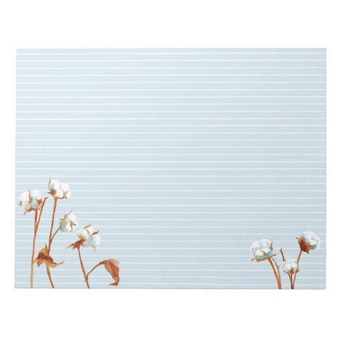 Cotton Plants Botanical Watercolor White Lined Notepad