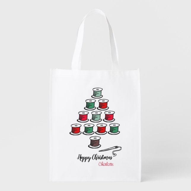 Cotton Reel Christmas Tree Sewing Bag (Front)